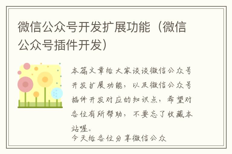 微信公众号开发扩展功能(微信公众号插件开发)