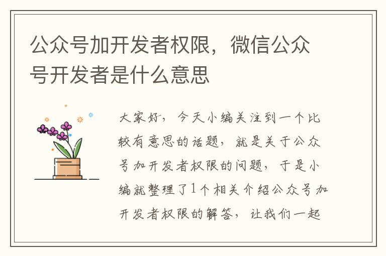 公众号加开发者权限，微信公众号开发者是什么意思
