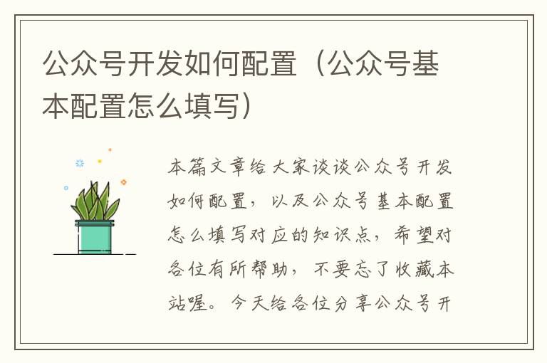 公众号开发如何配置(公众号基本配置怎么填写)
