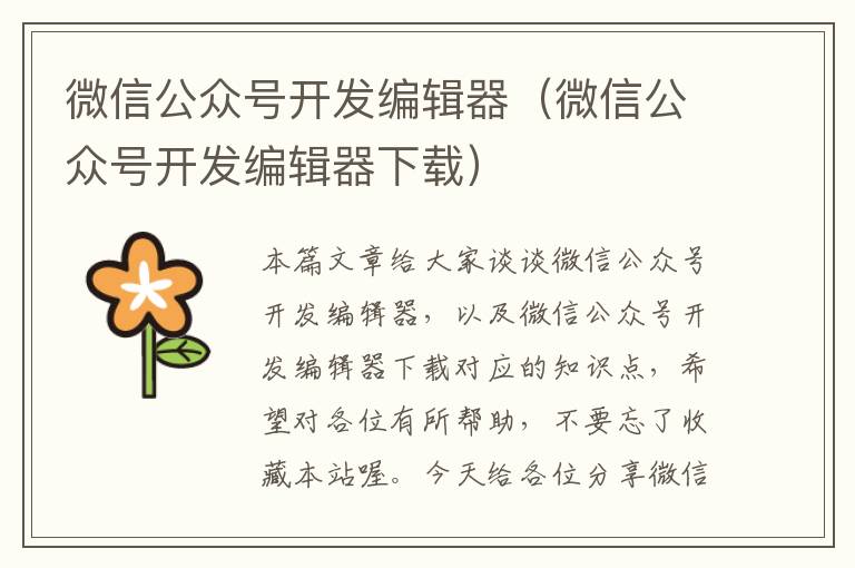 微信公众号开发编辑器(微信公众号开发编辑器下载)