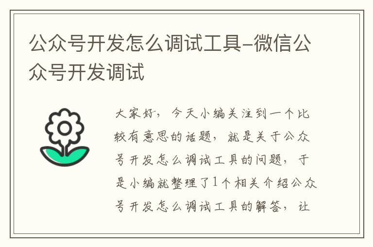 公众号开发怎么调试工具-微信公众号开发调试