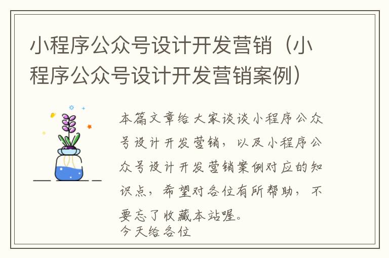 小程序公众号设计开发营销(小程序公众号设计开发营销案例)
