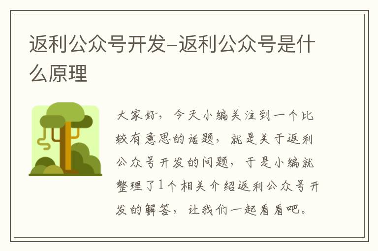 返利公众号开发-返利公众号是什么原理