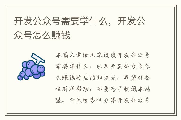 开发公众号需要学什么,开发公众号怎么赚钱
