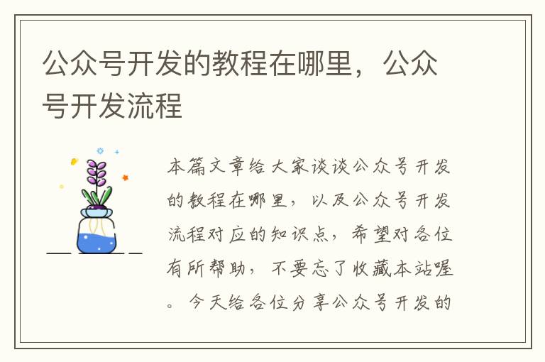 公众号开发的教程在哪里,公众号开发流程