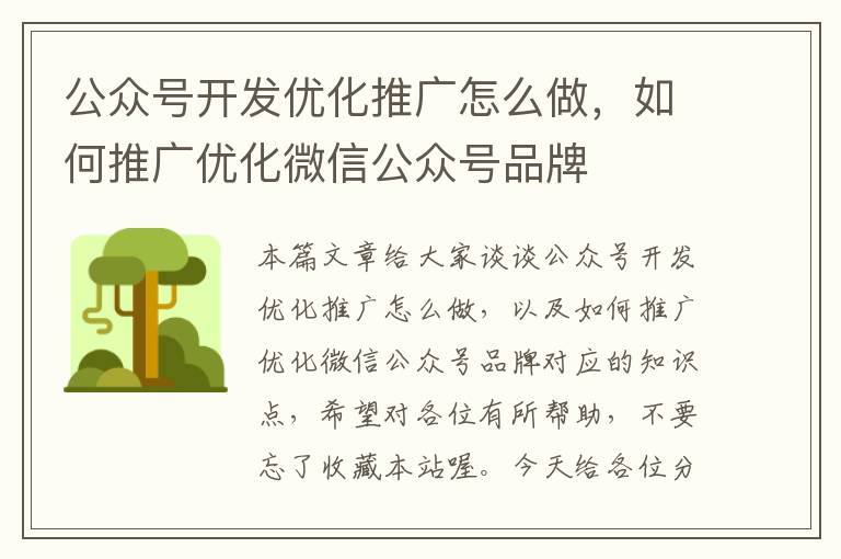 公众号开发优化推广怎么做,如何推广优化微信公众号品牌