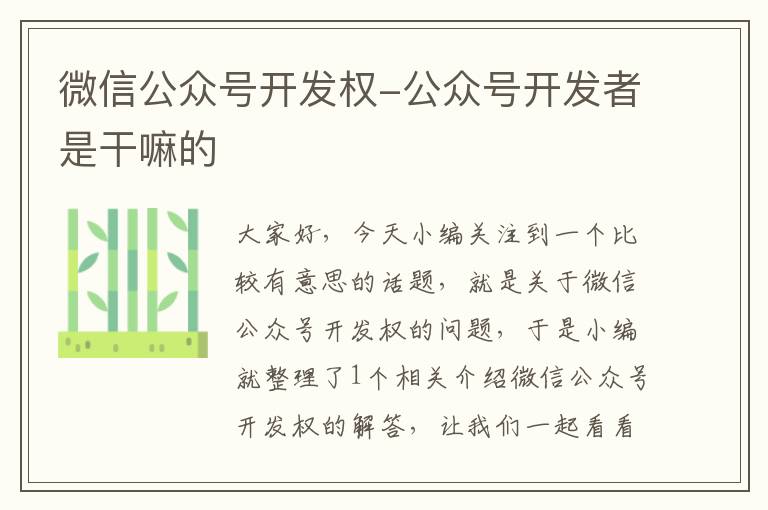 微信公众号开发权-公众号开发者是干嘛的