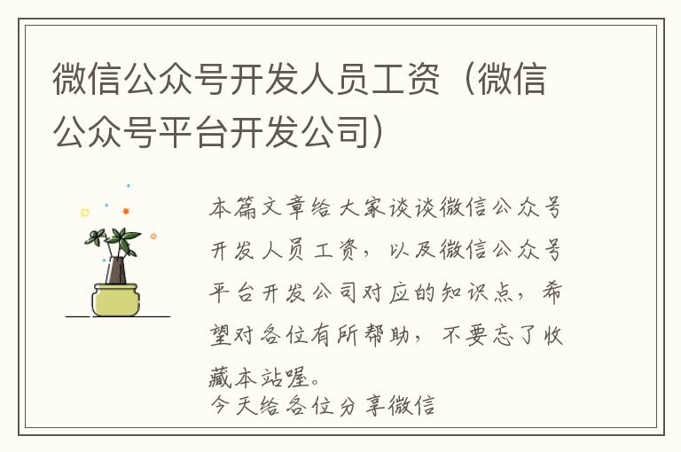 微信公众号开发人员工资(微信公众号平台开发公司)