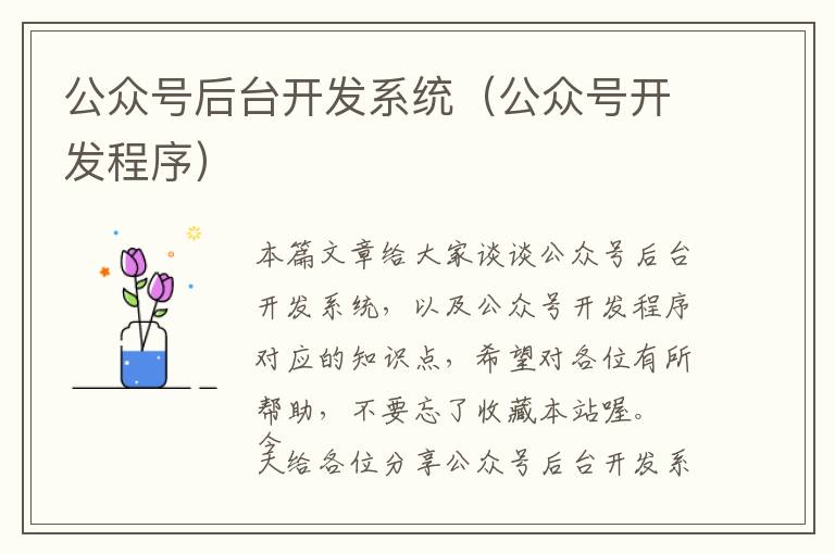 公众号后台开发系统(公众号开发程序)