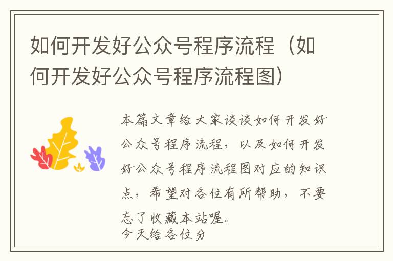 如何开发好公众号程序流程(如何开发好公众号程序流程图)