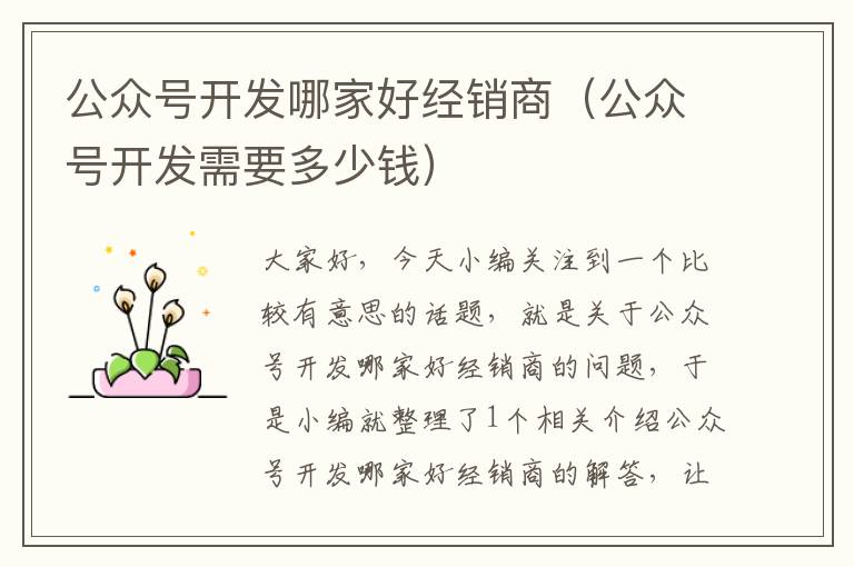 公众号开发哪家好经销商(公众号开发需要多少钱)