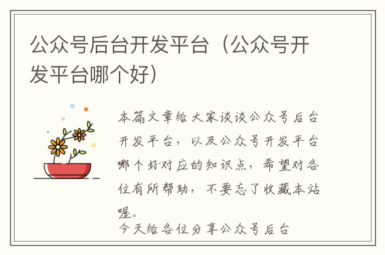 公众号后台开发平台(公众号开发平台哪个好)