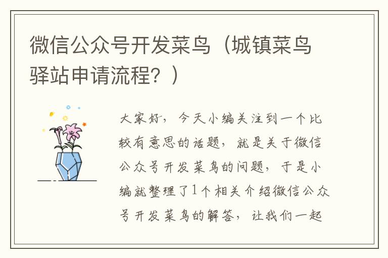 微信公众号开发菜鸟(城镇菜鸟驿站申请流程?)