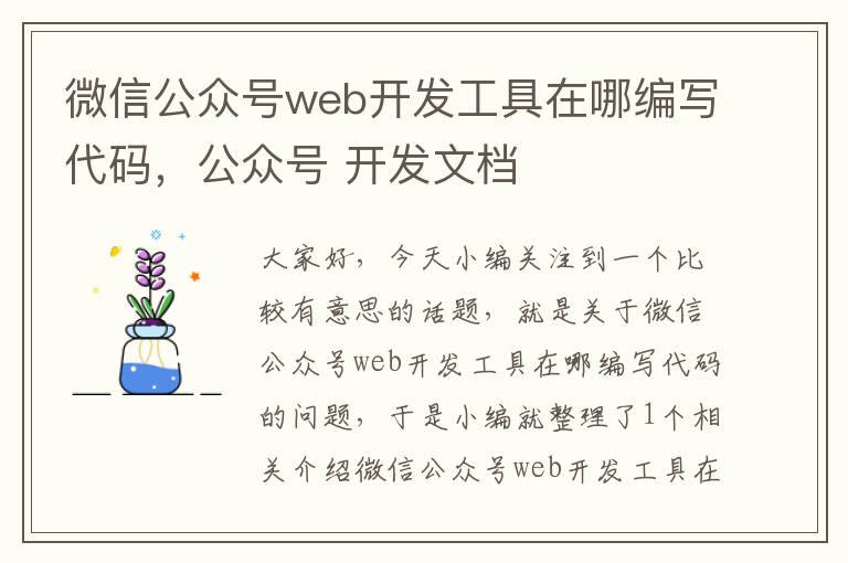微信公众号web开发工具在哪编写代码,公众号 开发文档