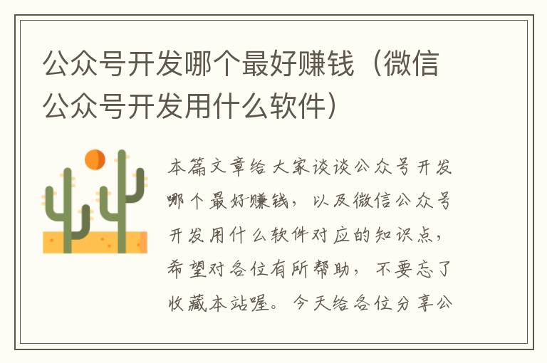 公众号开发哪个最好赚钱(微信公众号开发用什么软件)