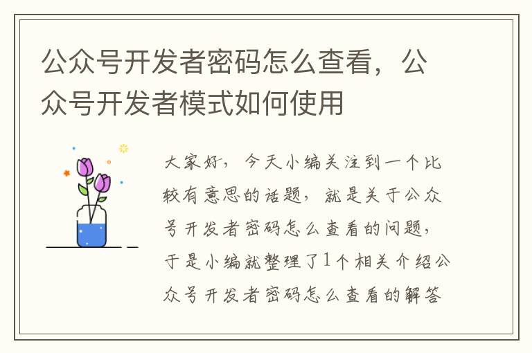 公众号开发者密码怎么查看,公众号开发者模式如何使用