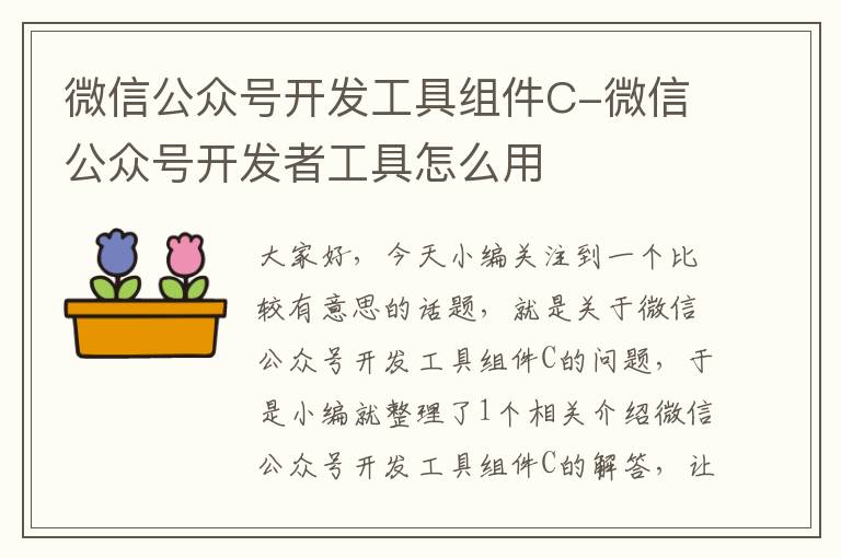 微信公众号开发工具组件C-微信公众号开发者工具怎么用
