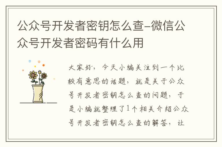 公众号开发者密钥怎么查-微信公众号开发者密码有什么用