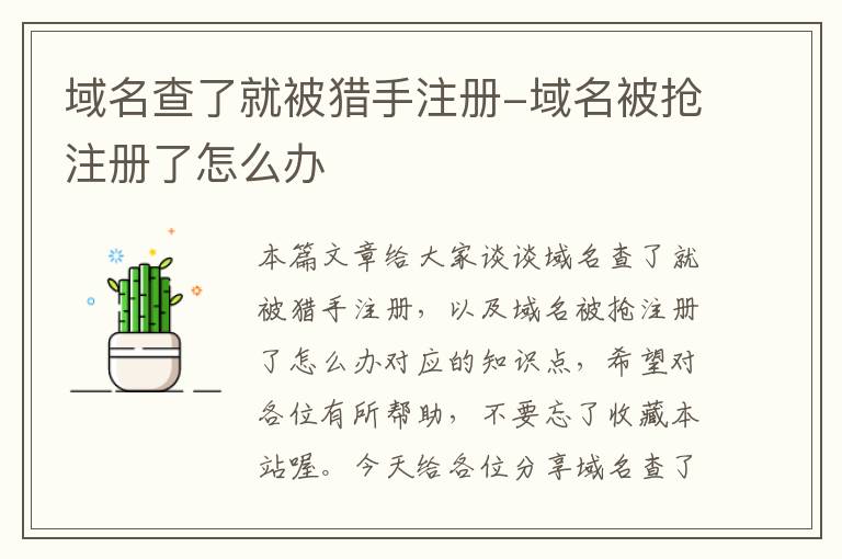 域名查了就被猎手注册-域名被抢注册了怎么办