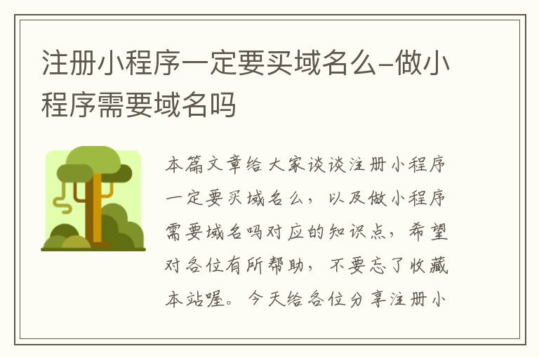 注册小程序一定要买域名么-做小程序需要域名吗