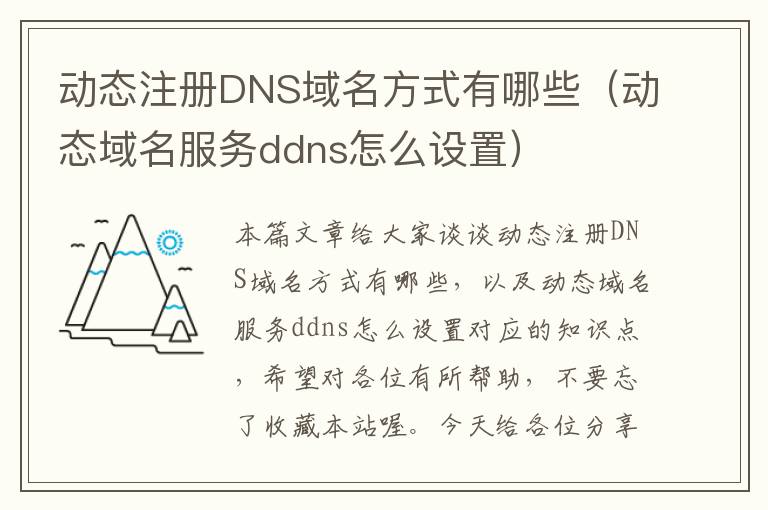 动态注册DNS域名方式有哪些(动态域名服务ddns怎么设置)