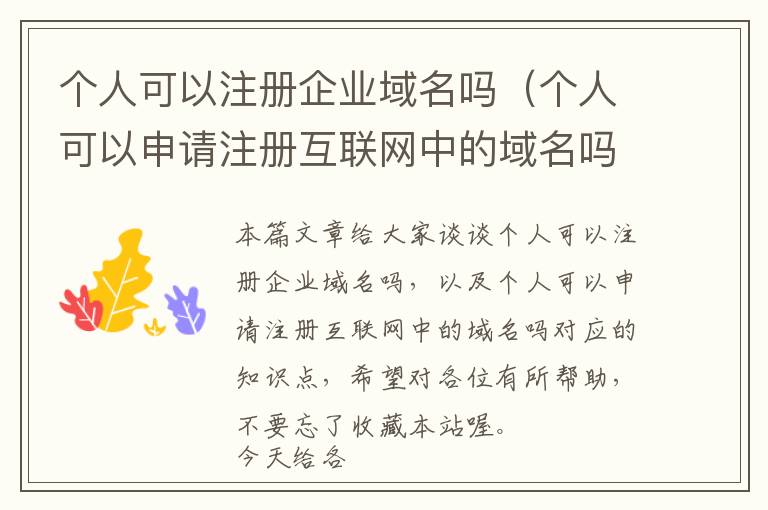 个人可以注册企业域名吗(个人可以申请注册互联网中的域名吗)