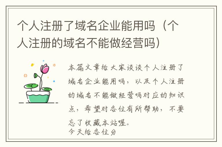 个人注册了域名企业能用吗(个人注册的域名不能做经营吗)