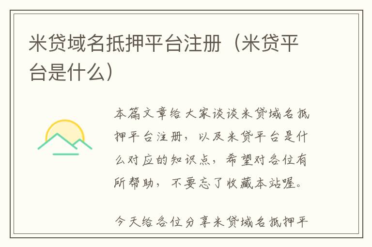 米贷域名抵押平台注册（米贷平台是什么）