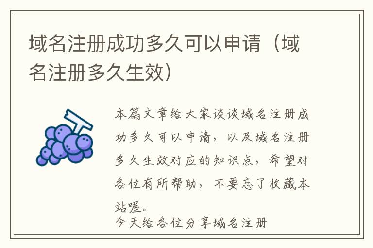 域名注册成功多久可以申请(域名注册多久生效)