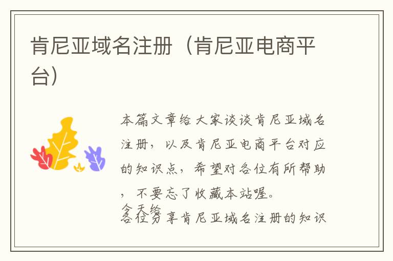 肯尼亚域名注册(肯尼亚电商平台)