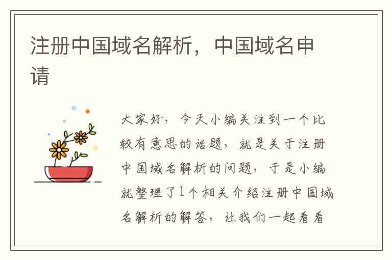 注册中国域名解析,中国域名申请