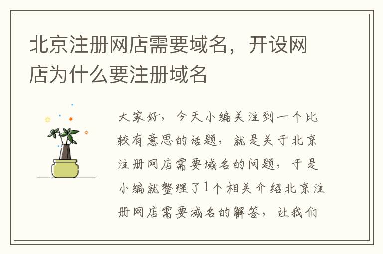 北京注册网店需要域名,开设网店为什么要注册域名