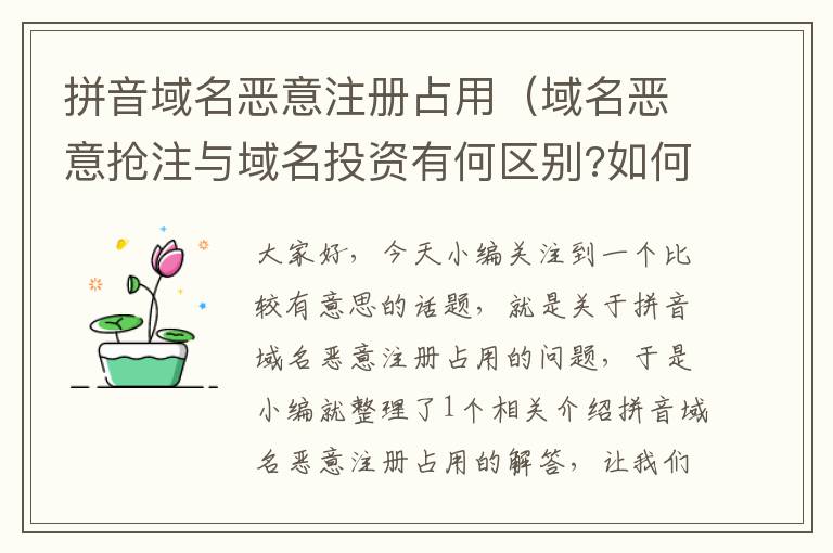拼音域名恶意注册占用(域名恶意抢注与域名投资有何区别?如何界定?)