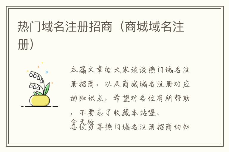 热门域名注册招商(商城域名注册)
