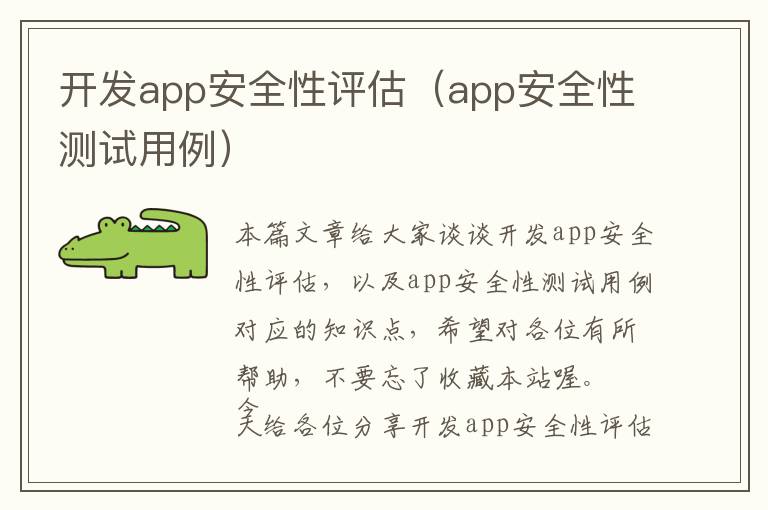 开发app安全性评估(app安全性测试用例)