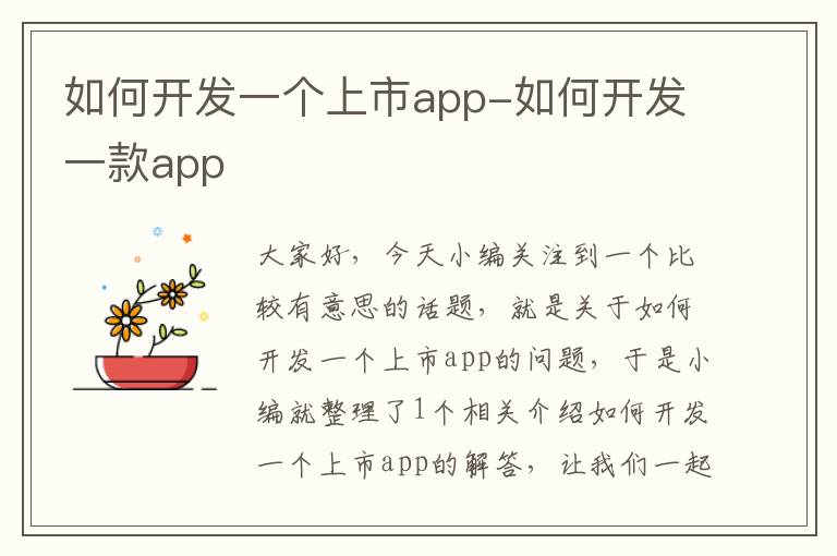 如何开发一个上市app-如何开发一款app