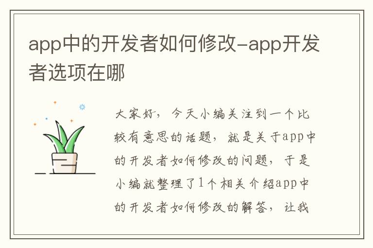 app中的开发者如何修改-app开发者选项在哪