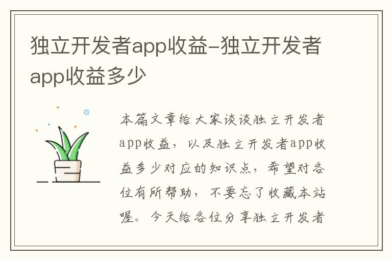 独立开发者app收益-独立开发者app收益多少