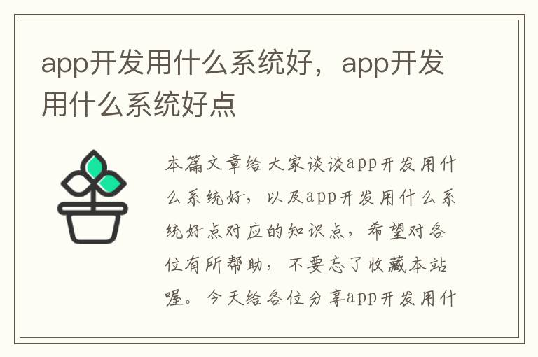 app开发用什么系统好,app开发用什么系统好点