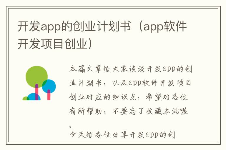 开发app的创业计划书(app软件开发项目创业)