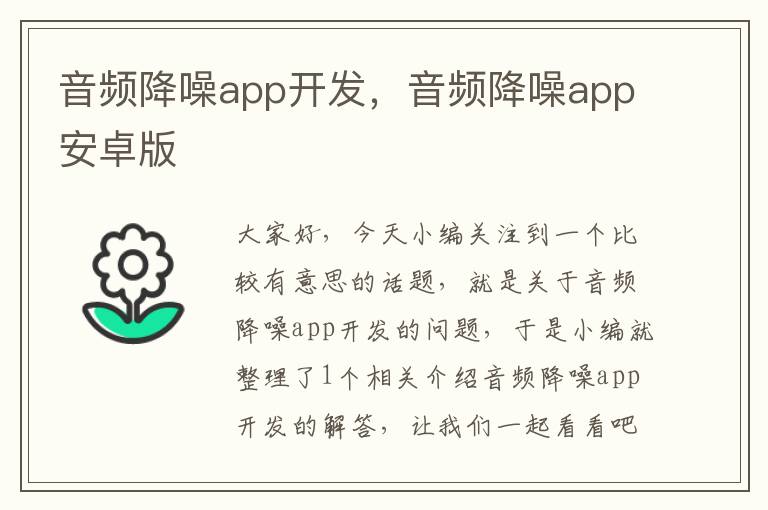 音频降噪app开发,音频降噪app安卓版
