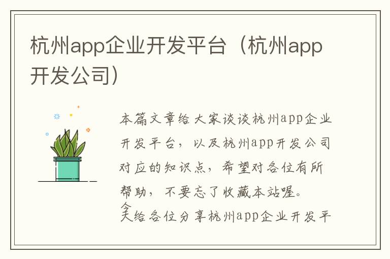 杭州app企业开发平台(杭州app开发公司)