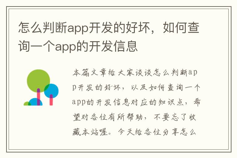 怎么判断app开发的好坏,如何查询一个app的开发信息