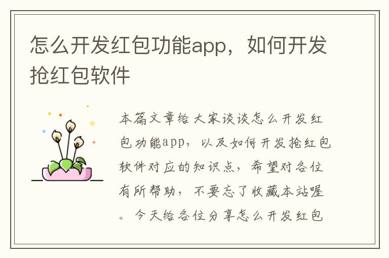怎么开发红包功能app,如何开发抢红包软件