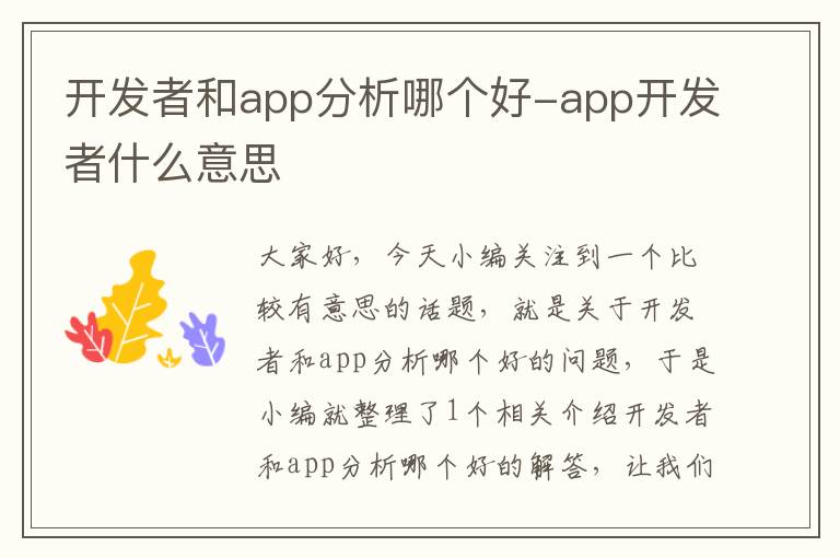 开发者和app分析哪个好-app开发者什么意思