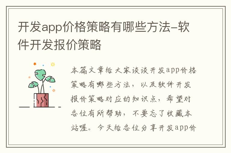 开发app价格策略有哪些方法-软件开发报价策略