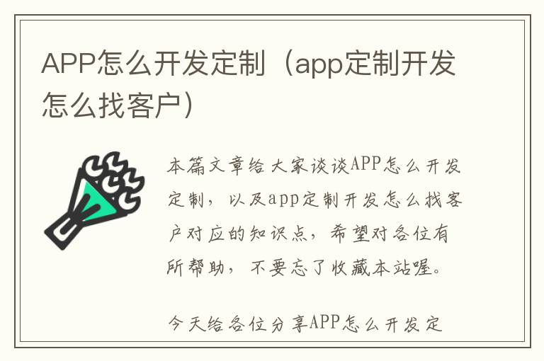 APP怎么开发定制(app定制开发怎么找客户)