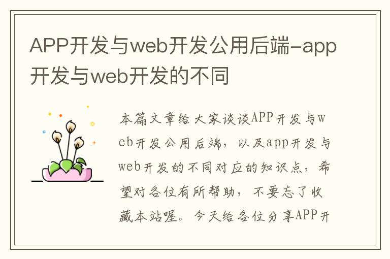 APP开发与web开发公用后端-app开发与web开发的不同