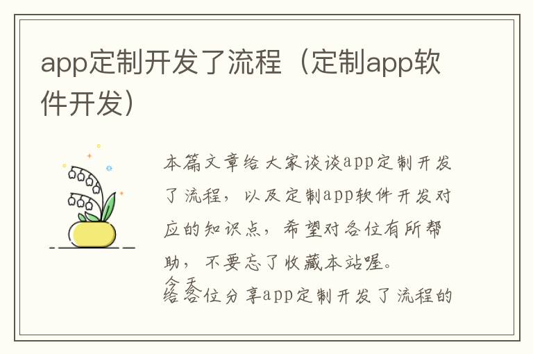 app定制开发了流程(定制app软件开发)