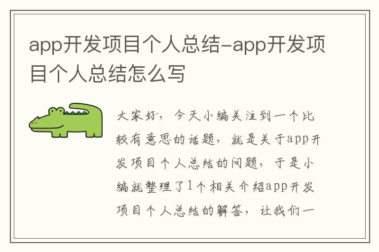 app开发项目个人总结-app开发项目个人总结怎么写
